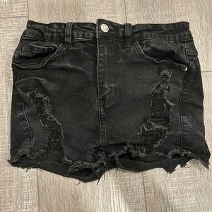 black jean shorts